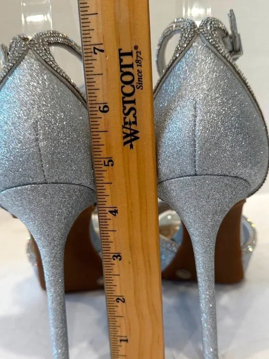 Gianni Bini Constantz Silver Glitter Stiletto Heel Ankle Strap Sandals - Picture 8 of 9